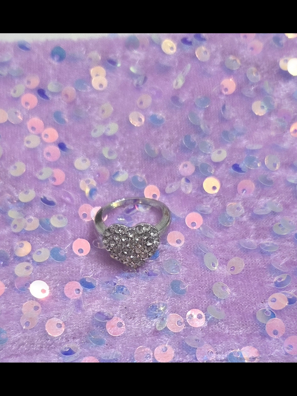 Silver Heart Crystal Cluster Ring